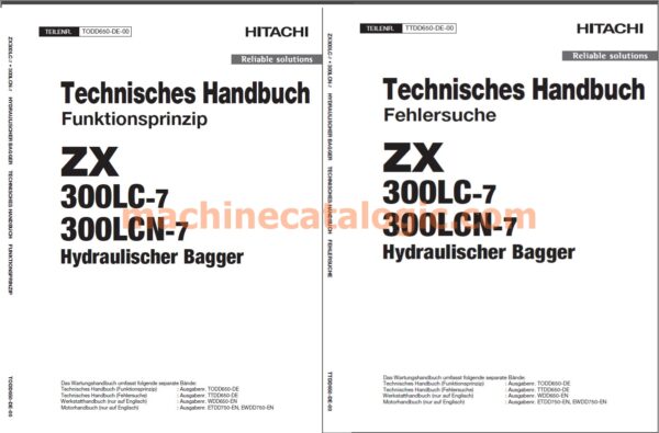 Hitachi ZX300LC-7, ZX300LCN-7 – Technisches Handbuch (Funktionsprinzip & Fehlersuche, Deutsch, PDF)