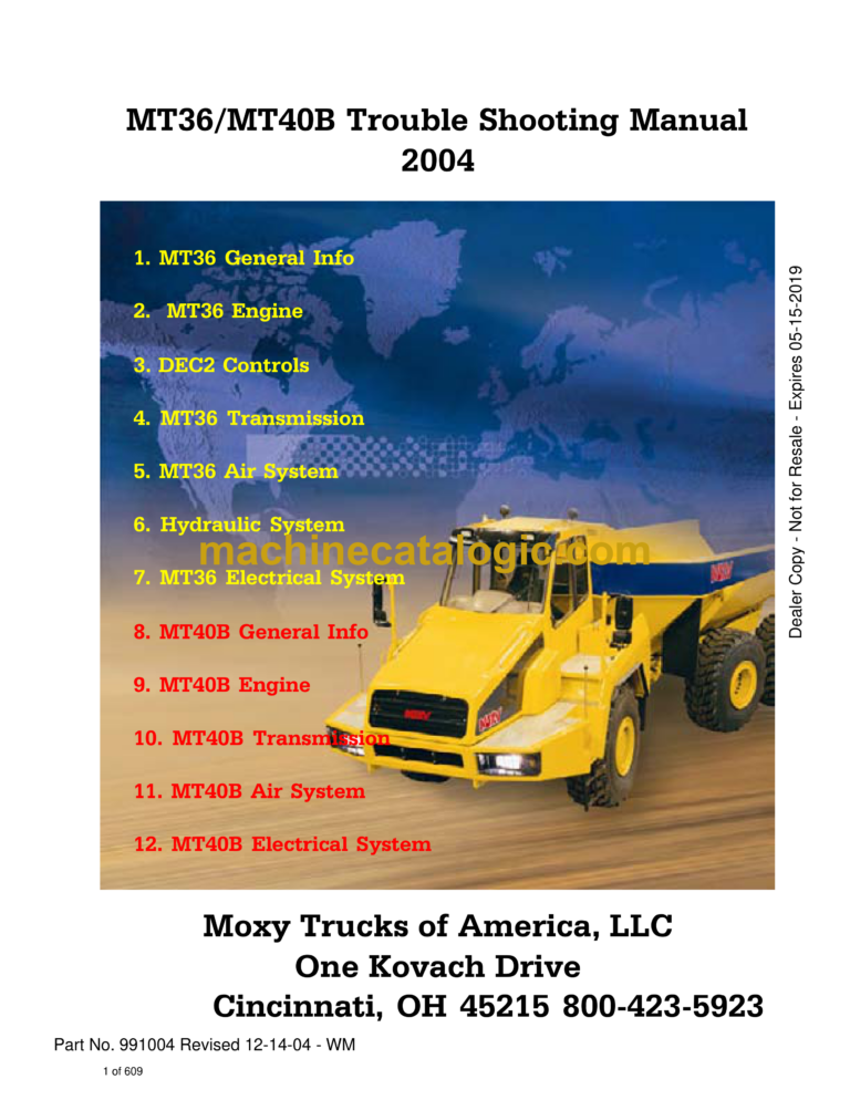 Doosan MT36, MT40B Articulated Dump Truck Trouble Shooting Manual (991004)