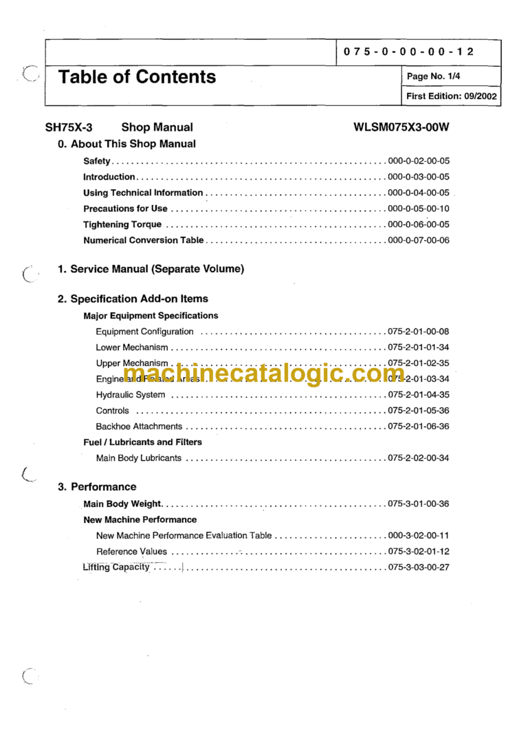 Sumitomo SH75X-3 Hydraulic Excavator Shop Manual (WLSM075X3-00W)