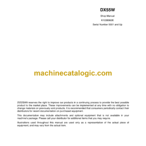 Doosan DX55W Wheeled Excavator Shop Manual (Serial Number 5001 and Up)
