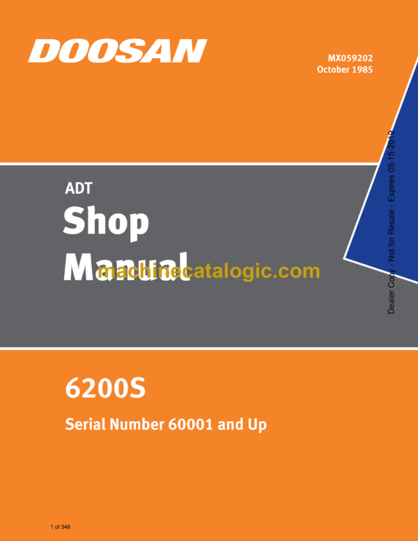 Doosan 6200S Articulated Dump Truck Shop Manual (Serial Number 60001 and Up)