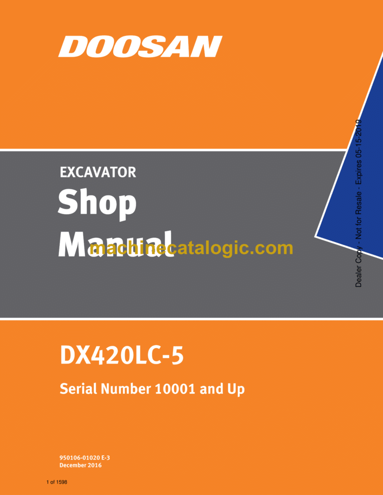 Doosan DX420LC-5 Hydraulic Excavator Shop Manual (Serial Number 10001 and Up)