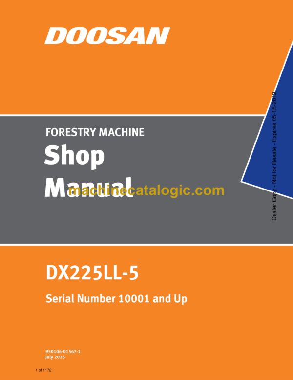 Doosan DX225LL-5 Forestry Machine Shop Manual (Serial Number 10001 and Up)