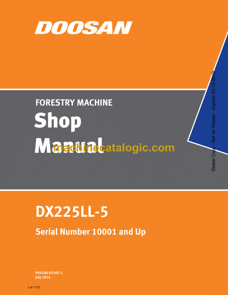Doosan DX225LL-5 Forestry Machine Shop Manual (Serial Number 10001 and Up)