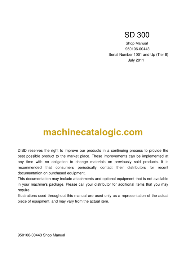 Doosan SD300 Wheeled Excavator Shop Manual (Serial Number 1001 and Up)