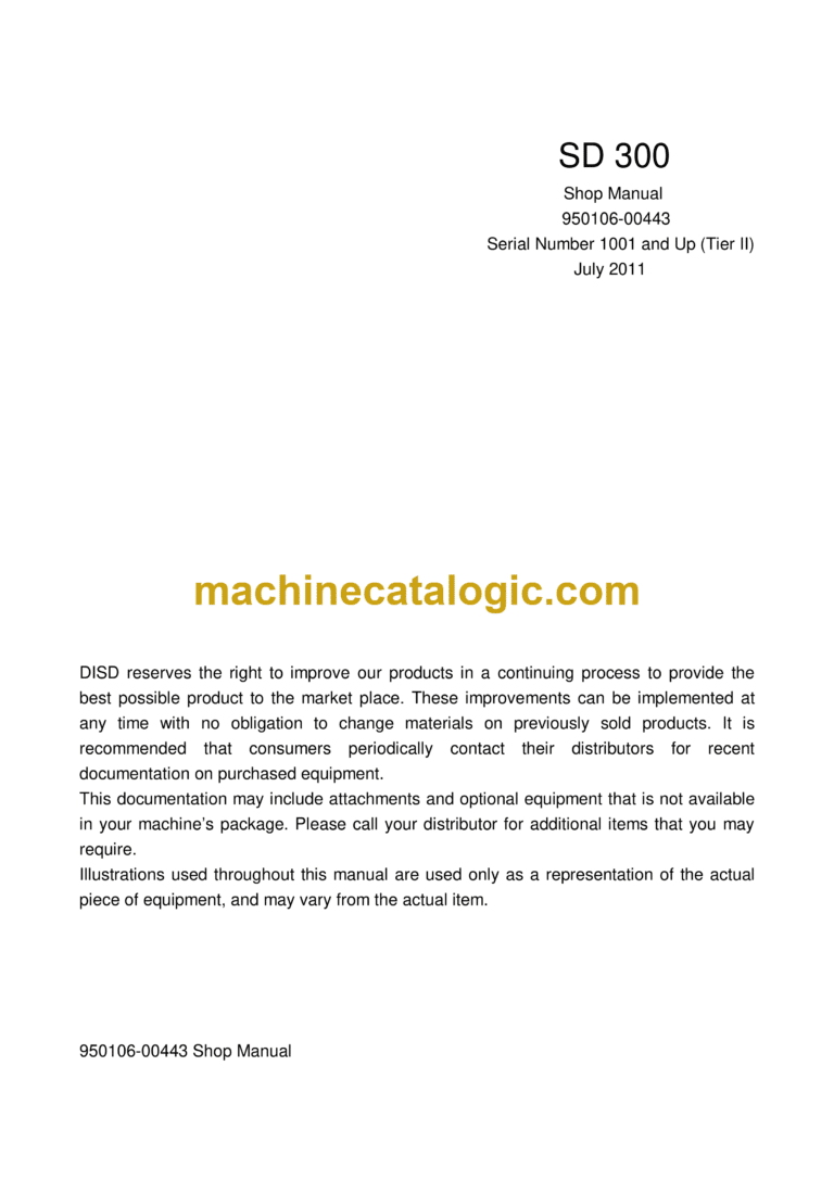 Doosan SD300 Wheeled Excavator Shop Manual (Serial Number 1001 and Up)