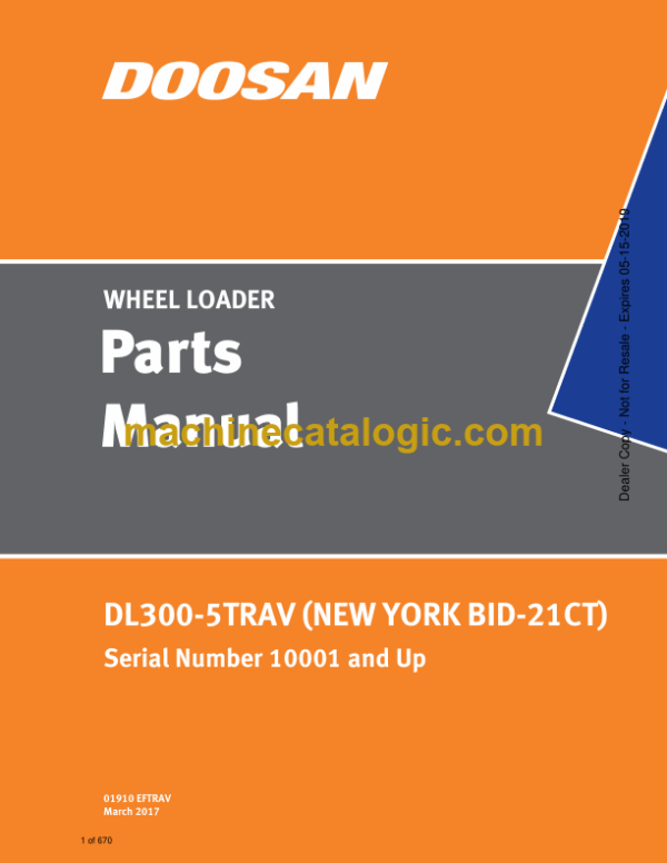 Doosan DL300-5TRAV Wheel Loader Parts Manual (Serial Number 10001 and Up)