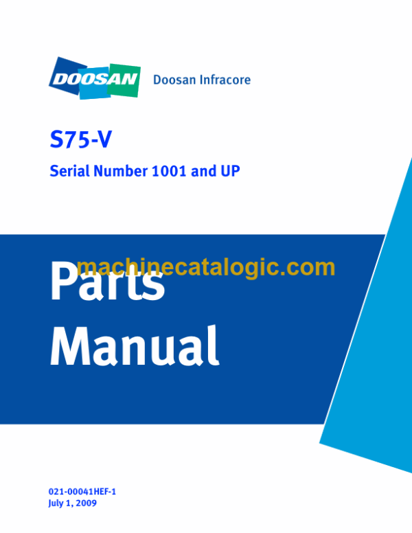 Doosan S75-V Excavator Parts Manual (Serial Number 1001 and UP)