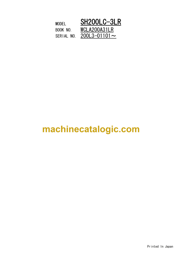 Sumitomo SH200LC-3LR Hydraulic Excavator Full Parts Manual (WCLA200A31LR)