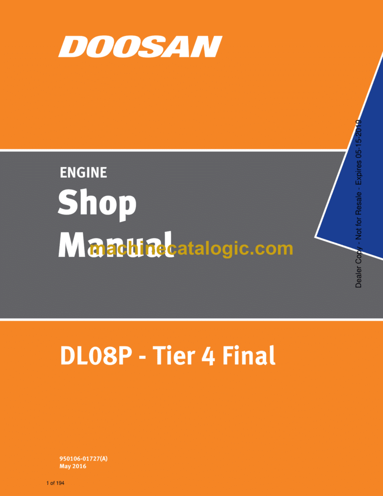 Doosan DL08P Tier4 Final Engine Shop Manual (950106-01727A)