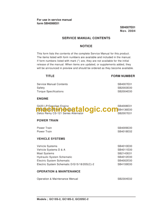 Daewoo G20P-5, G25P-5, G30P-5, G33P-5, G35C-5 GC20P-5, GC25P-5, GC30P-5, GC33P-5 Service Manual