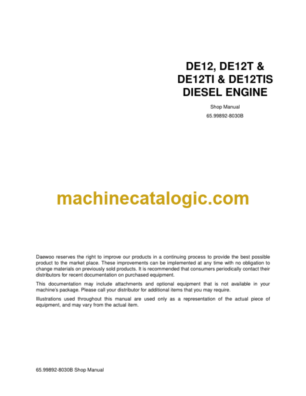 Doosan DE12, DE12T, DE12TI, DE12TIS Diesel Engine Shop Manual