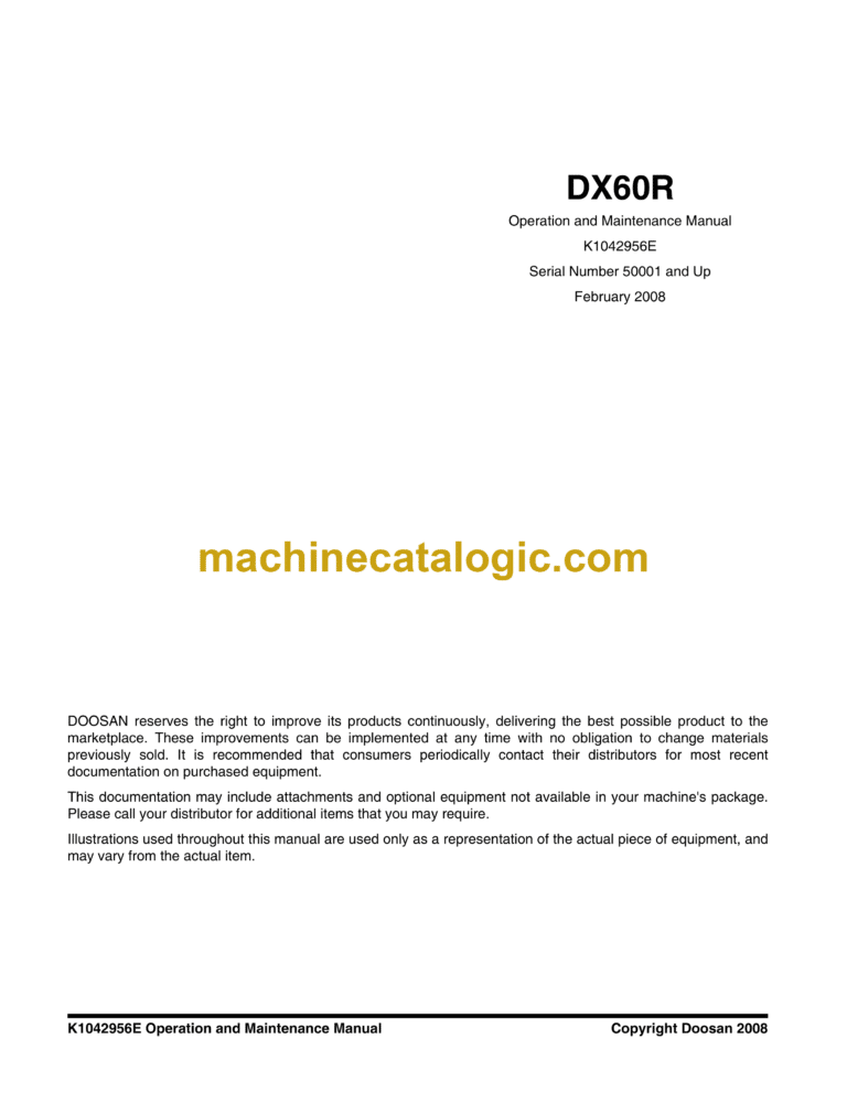 Doosan DX60R Excavator Operation and Maintenance Manual (Serial Number 50001 and Up)
