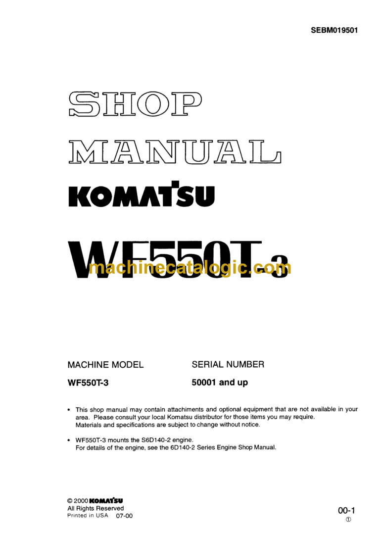 Komatsu WF550T-3 Trash Compactor Shop Manual (SEBM019501)