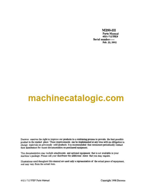 Doosan M250-3 Wheel Loader Parts Manual