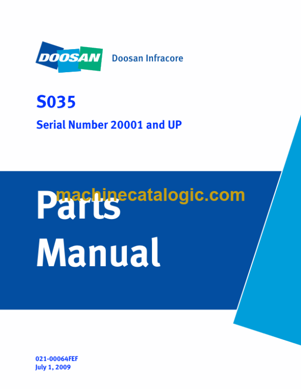 Doosan S035 Mini Excavator Parts Manual (Serial Number 20001 and UP)