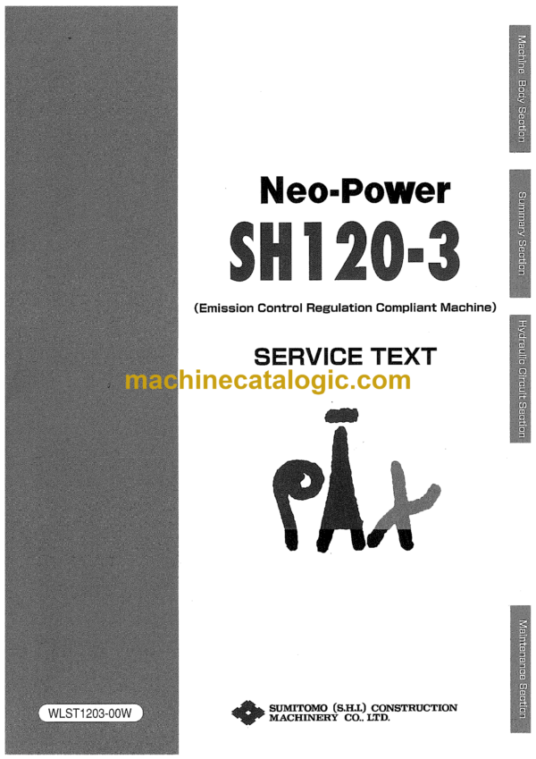 Sumitomo SH120-3 Hydraulic Excavator Service Text (WLST1203-00W)
