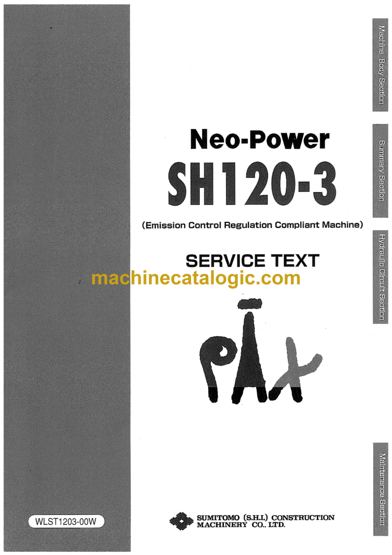 Sumitomo SH120-3 Hydraulic Excavator Service Text (WLST1203-00W)