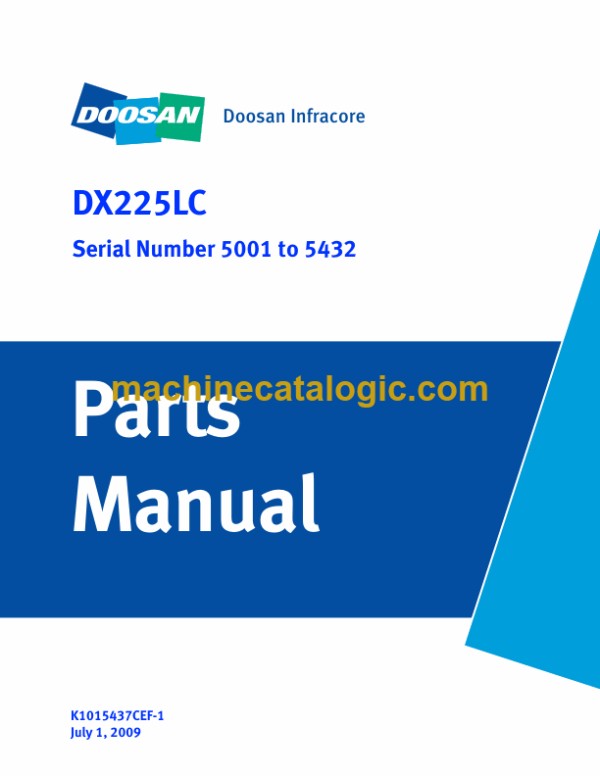 Doosan DX225LC Excavator Parts Manual (Serial Number 5001 to 5432)