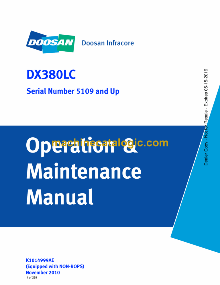 Doosan DX380LC Excavator Operation and Maintenance Manual (Serial Number 5109 and Up)