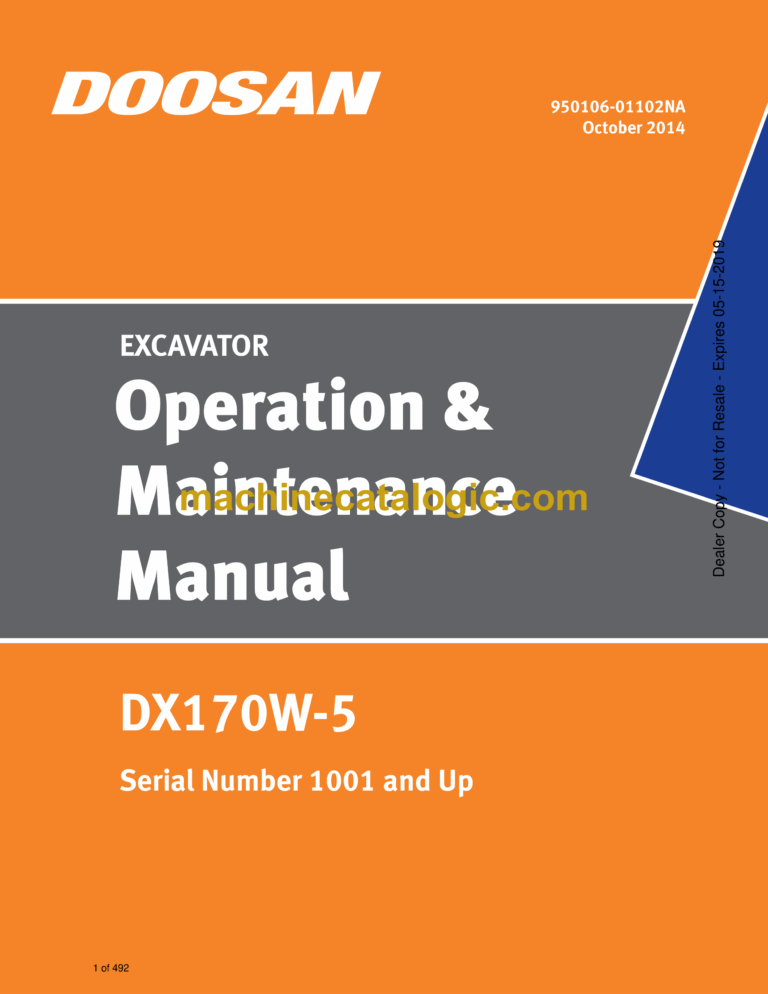 Doosan DX170W-5 Wheeled Excavator Operation and Maintenance Manual (Serial Number 1001 and Up)