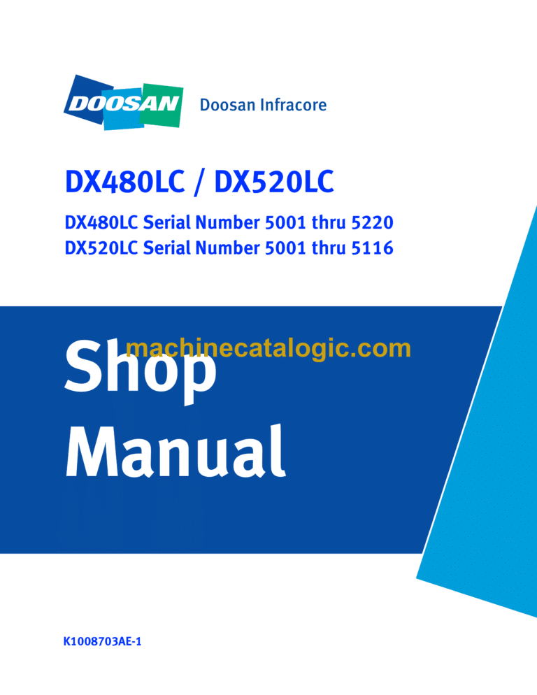 Doosan DX480LC, DX520LC Hydraulic Excavator Shop Manual (SN 5001 thru 5220, 5001 thru 5116)