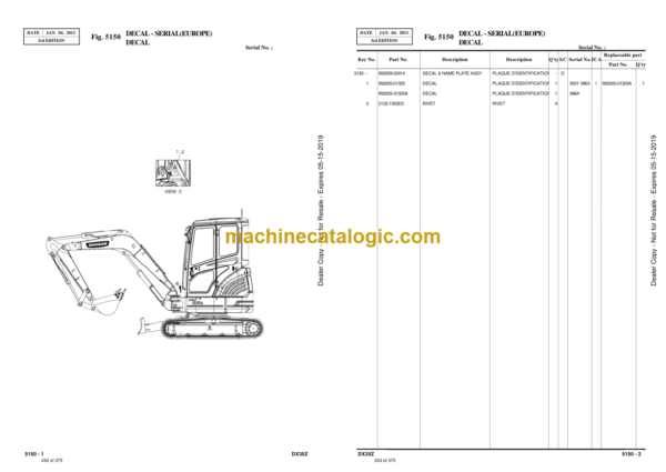 Doosan DX35Z Excavator Parts Manual (Serial Number 5001 and Up) - Image 2