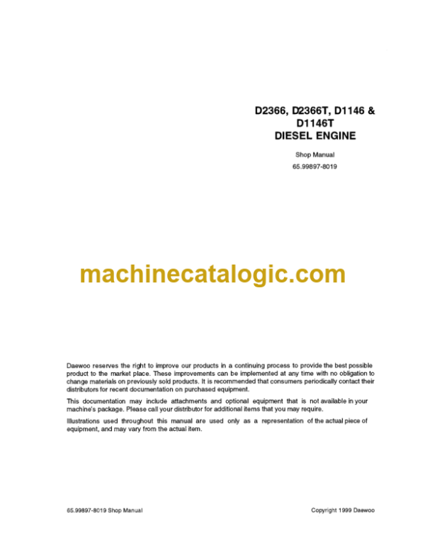 Doosan D2366, D2366T, D1146, D1146T Diesel Engine Shop Manual