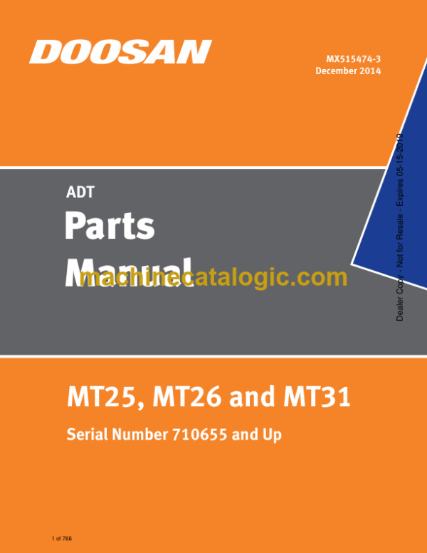 Doosan MT25, MT26, MT31 Articulated Dump Truck Parts Manual (Serial Number 710655 and UP)