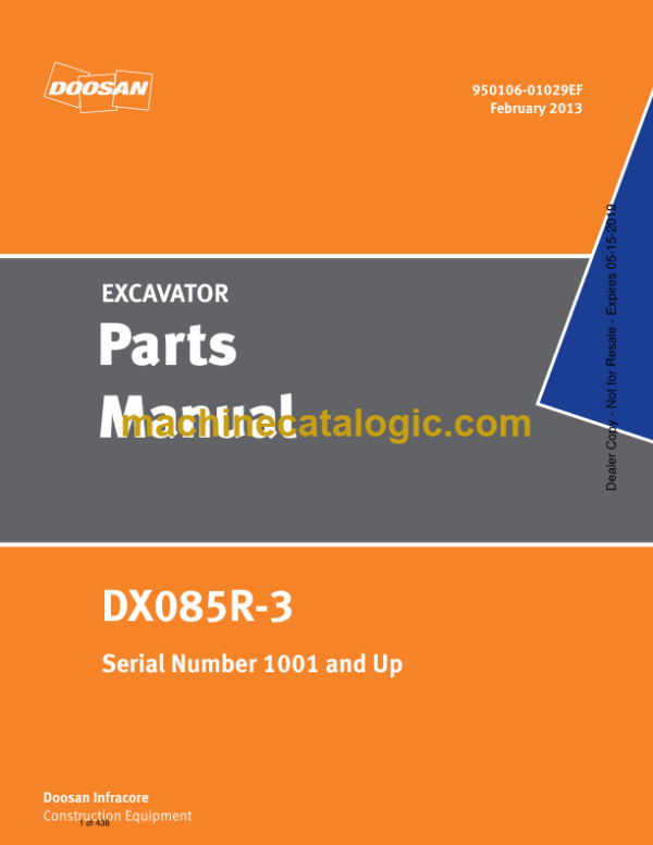 Doosan DX085R-3 Excavator Parts Manual (Serial Number 1001 and Up)