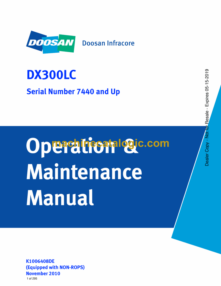 Doosan DX300LC Excavator Operation and Maintenance Manual (Serial Number 7440 and Up) (K1006408DE)