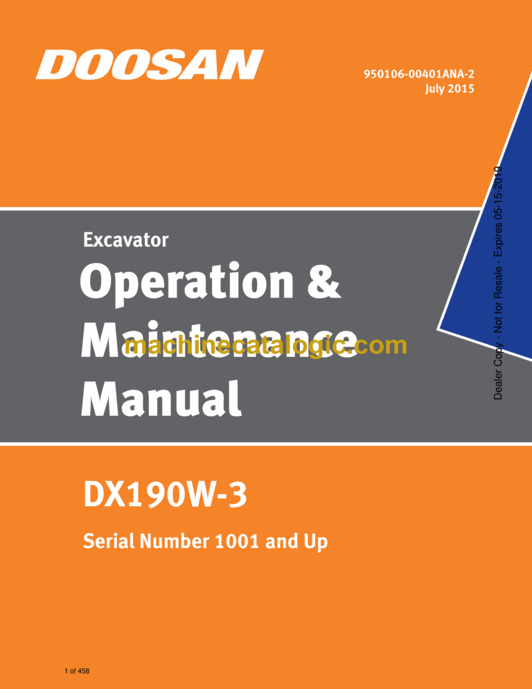 Doosan DX190W-3 Wheeled Excavator Operation and Maintenance Manual (Serial Number 1001 and Up)