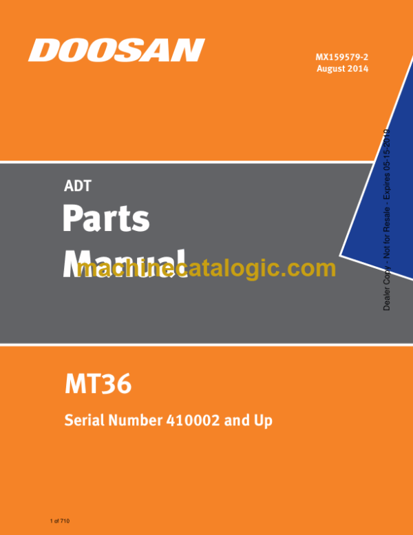 Doosan MT36 Articulated Dump Truck Parts Manual (Serial Number 410002 and UP)