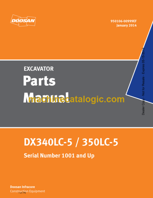 Doosan DX340LC-5 Excavator Parts Manual (Serial Number 1001 and Up)