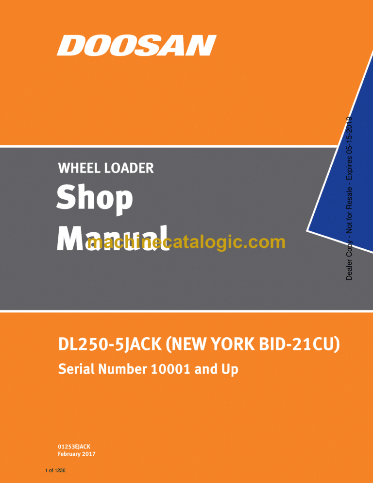 Doosan DL250-5 Jack New York BID-21CU Wheel Loader Shop Manual (Serial Number 10001 and Up)