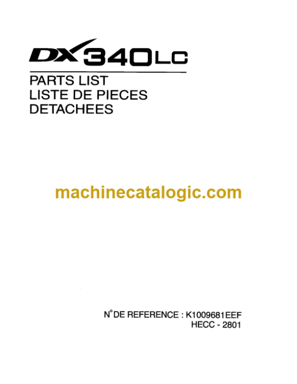 Doosan DX340LC Excavator Parts Manual