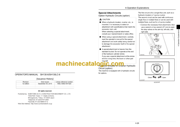 Sumitomo SH130-6, SH130LC-6 Hydraulic Excavator Operators Manual (WDL1306D-0W NZ0) - Image 2