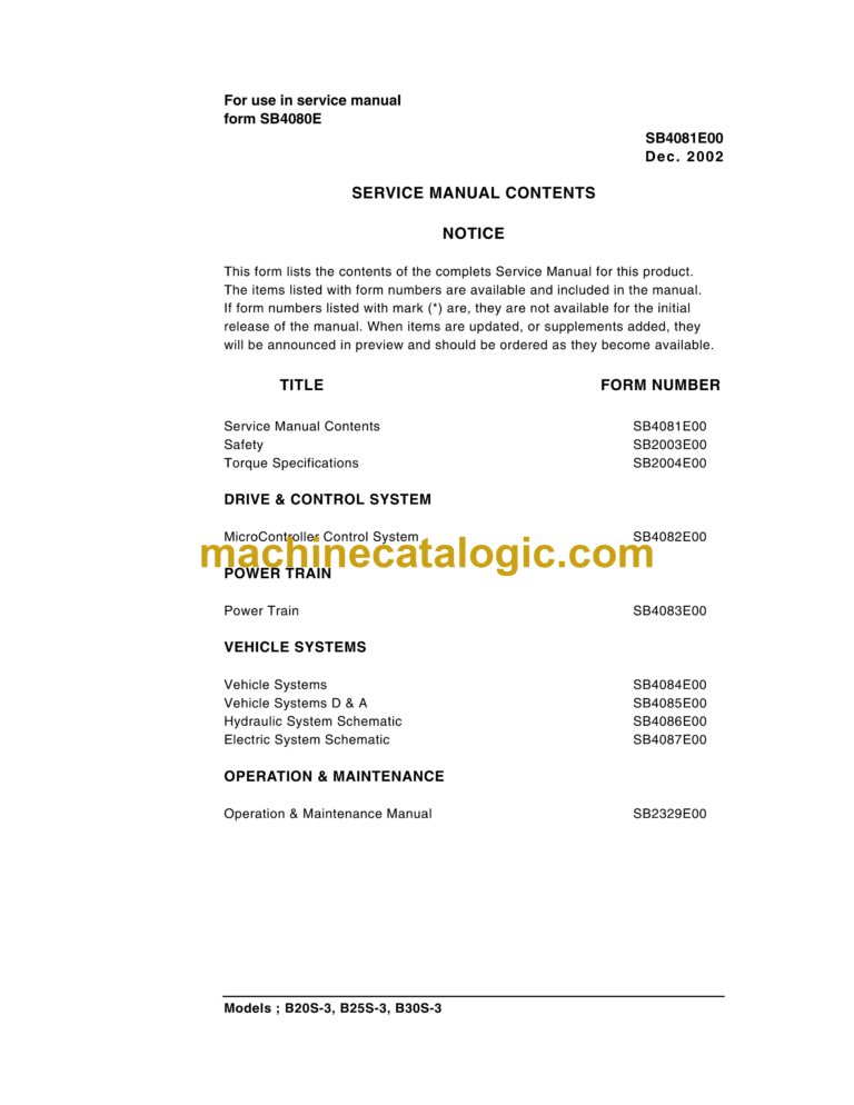 Daewoo B20S-3, B25S-3, B30S-3 Forklift Service Manual