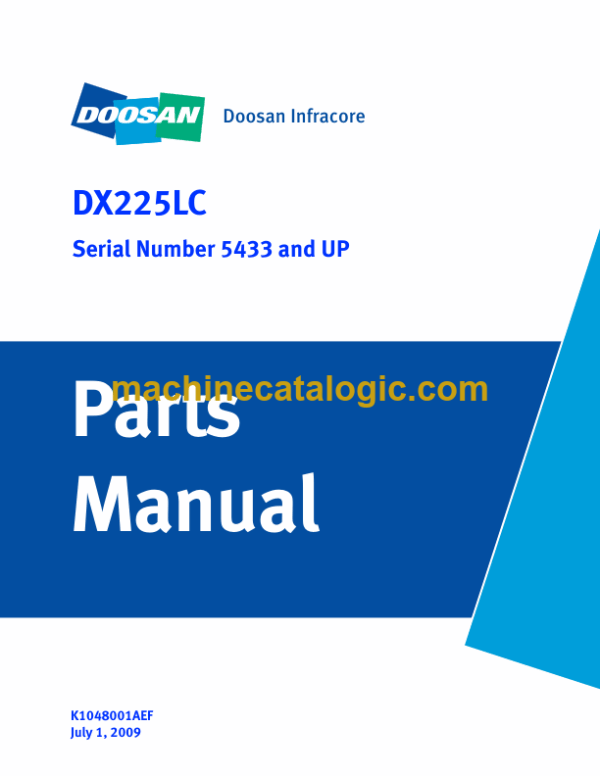 Doosan DX225LC Excavator Parts Manual (Serial Number 5433 and UP)