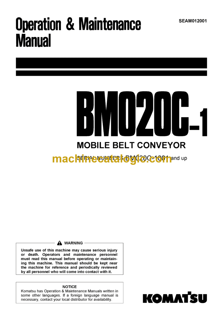 Komatsu BM020C-1 Mobile Belt Conveyor Operation and Maintenance Manual (SEAM012001)