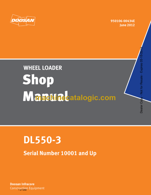 Doosan DL550-3 Wheel Loader Shop Manual (Serial Number 10001 and Up)