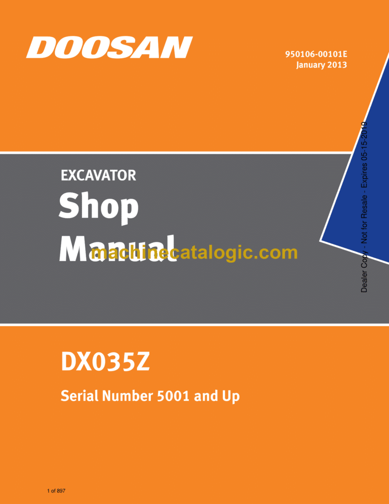 Doosan DX035Z Hydraulic Excavator Shop Manual (Serial Number 5001 and Up)