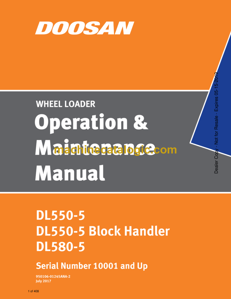 Doosan DL550-5, DL650-5 Wheel Loader Operation and Maintenance Manual (Serial Number 10001 and Up)