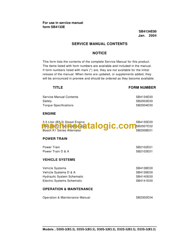 Daewoo D20S-3(B3.3), D25S-3(B3.3), D30S-3(B3.3), D32S-3(B3.3), D33S-3(B3.3) Lift Truck Service Manual