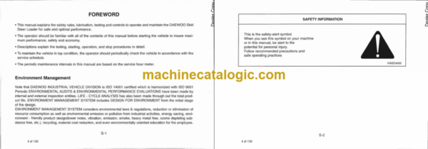Daewoo 602 Plus, DSL602, 802 Plus, DSL802 Skid Steer Loader Operation and Maintenance Manual - Image 3