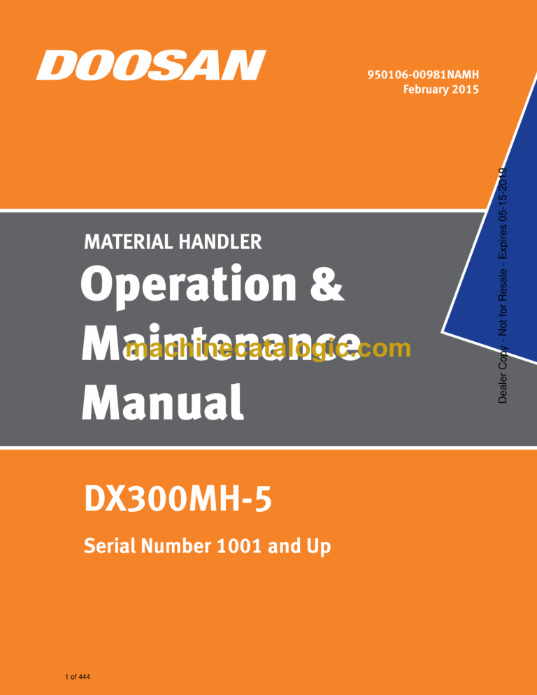 Doosan DX300MH-5 Excavator Operation and Maintenance Manual (Serial Number 1001 and Up)