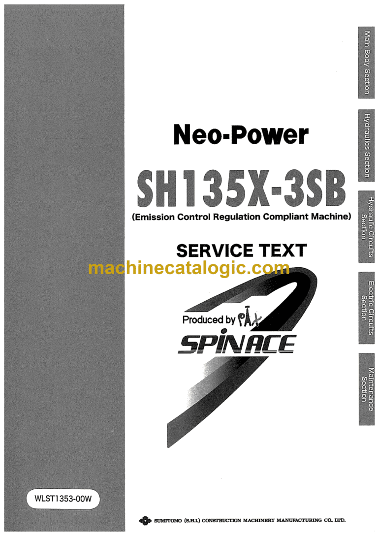 Sumitomo SH135X-3SB Hydraulic Excavator Service Text (WLST1353-00W)