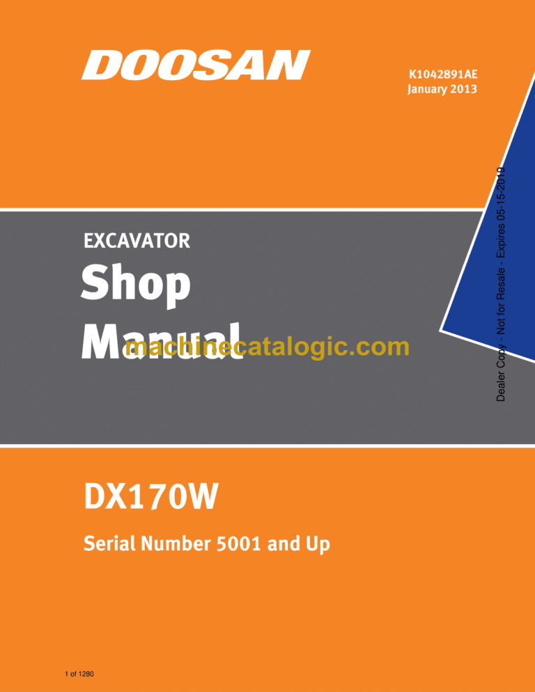 Doosan DX170W Wheeled Excavator Shop Manual (Serial Number 5001 and Up)