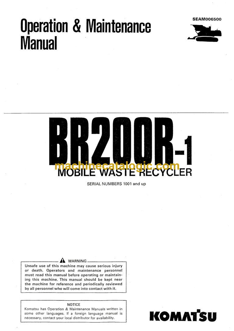 Komatsu BR200R-1 Mobile Waste Recycler Shop Manual (SEAM006500)