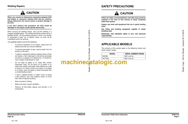 Doosan DX170W Wheeled Excavator Shop Manual (Serial Number 5001 and Up) - Image 3